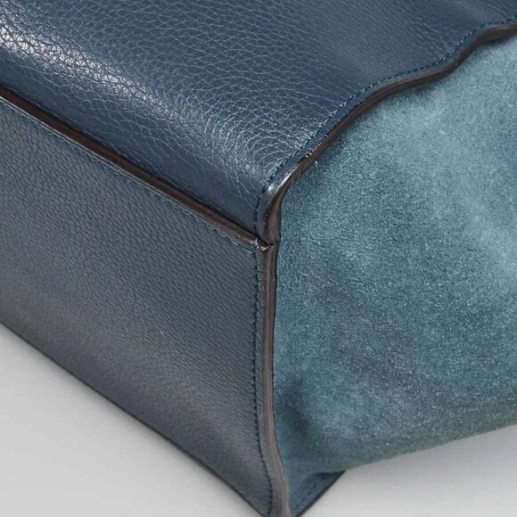 Celine Blue Pebbled Calfskin Leather and Suede Medium Trapeze Bag - Picture 6 of 10